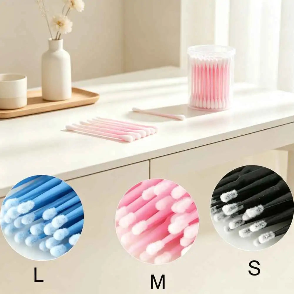 100pcs/bucket Grafting Eyelash Cleaning Swabs; Disposable Microbead Applicators; Makeup Cleaning Swabs Vue