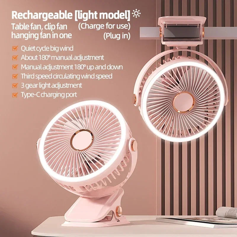 USB Rechargeable Table Fan Clip-on Type Portable Mini Desk Fan 360 Degree Rotation Adjustable Clip-on Fan For Student Dormitory Vue Pink