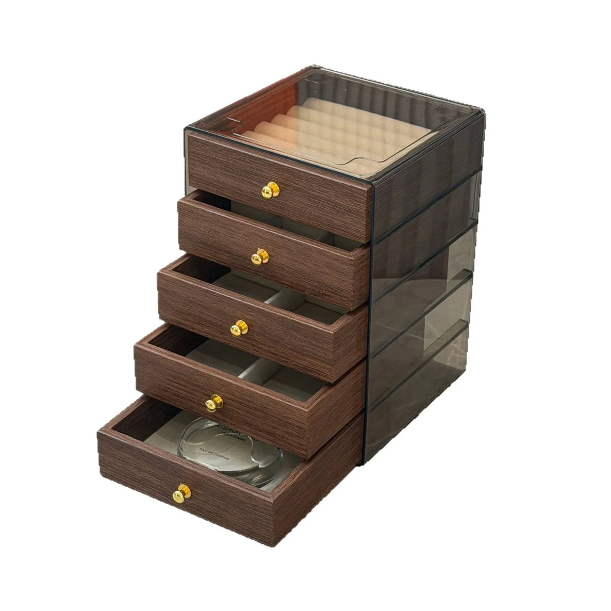 Multi-layer Wooden Jewelry Box Transparent Window Rings Necklace Jewelry Storage Case Organizer Bracelet Earrings Vue