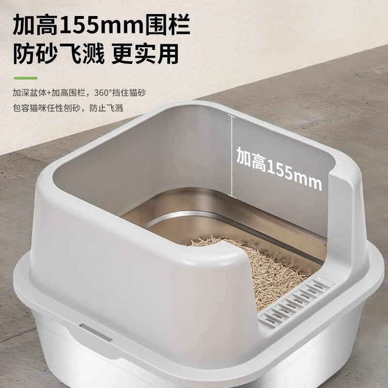Large Covered Stainless Steel Cat Litter Box Easy To Clean Anti Splash With Scoop For Apt Owners And Indoor Pets Hygienic Gift Vue