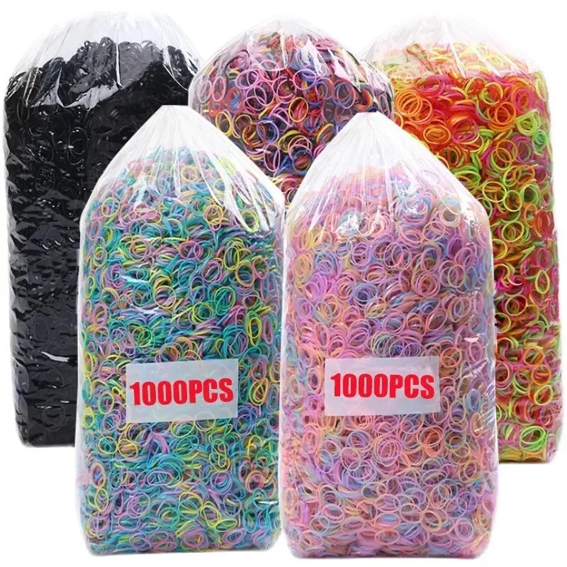 1000Pcs Hair Accessories Elastic Colorful Disposable Hair Bands Girls Rubber Band Kids Ponytail Holder Headband Children Vue