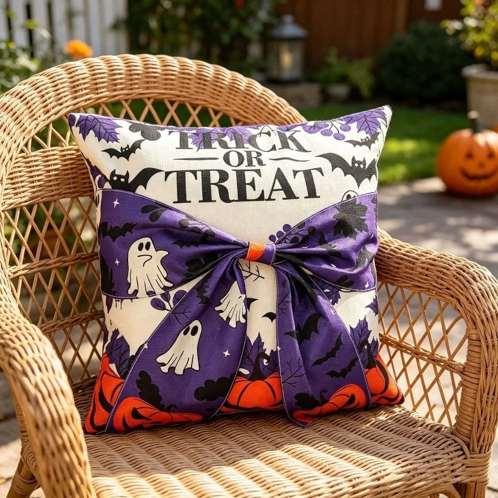 Gothic Style Halloween Ghost Pillowcase Washable Wear Resistant Spider Web Cushion Cover Comfortable Soft Square Pillow Covers Vue Purple