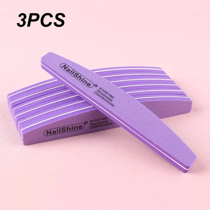 1/2/3/5/10PCS Professional Double-sided Nail File Block Colorful Sponge Nail Polish Buffing Sanding Buffer Strip Polishing Pedic Vue Purple 3pc