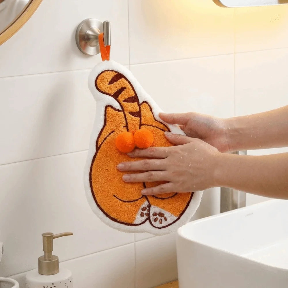 Funny Super Absorbent Cartoon Hand Towel Thickened Cat Pattern Wipe Cloth Coral Fleece Soft Absorbent Hand Cloth Bathroom Vue