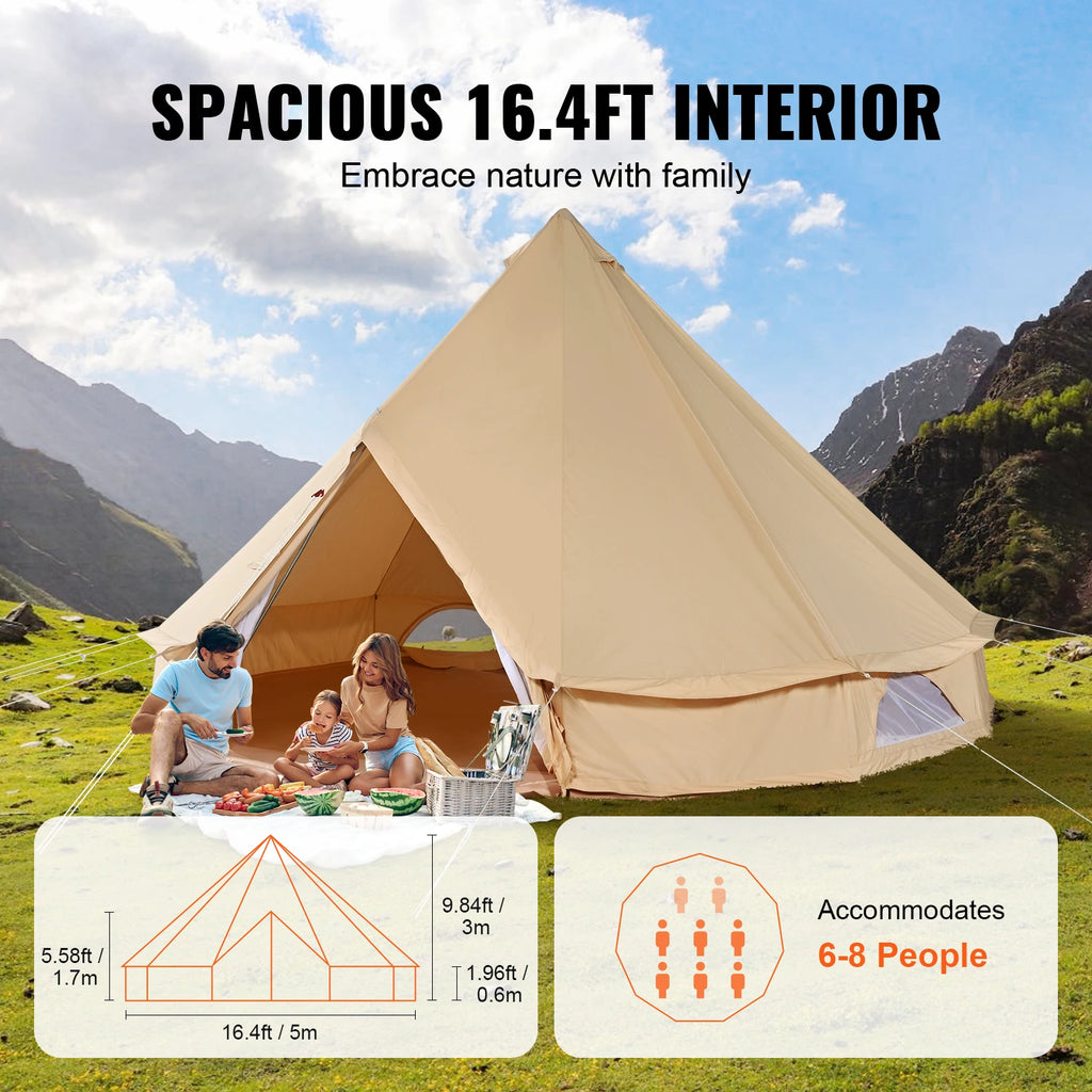 SucceBuy 4-Season Canvas Bell Tent 3–7m | Stove Jack & Yurt Style Canvas Bell Tent Vue