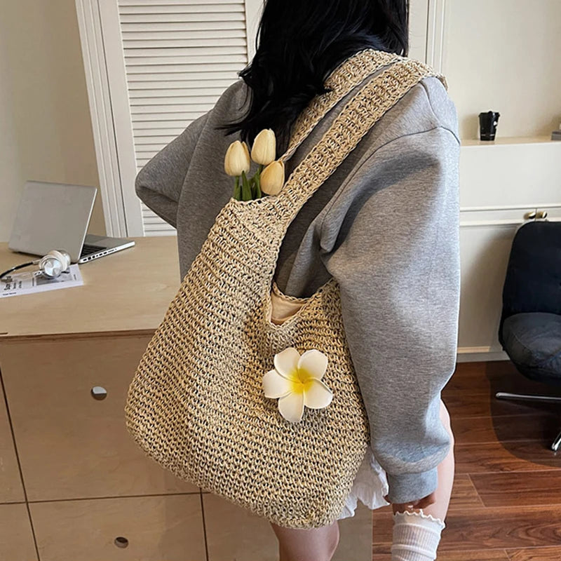Women Knitted Shoulder Bag Fashion Tote Handbag Lightweight Handwoven