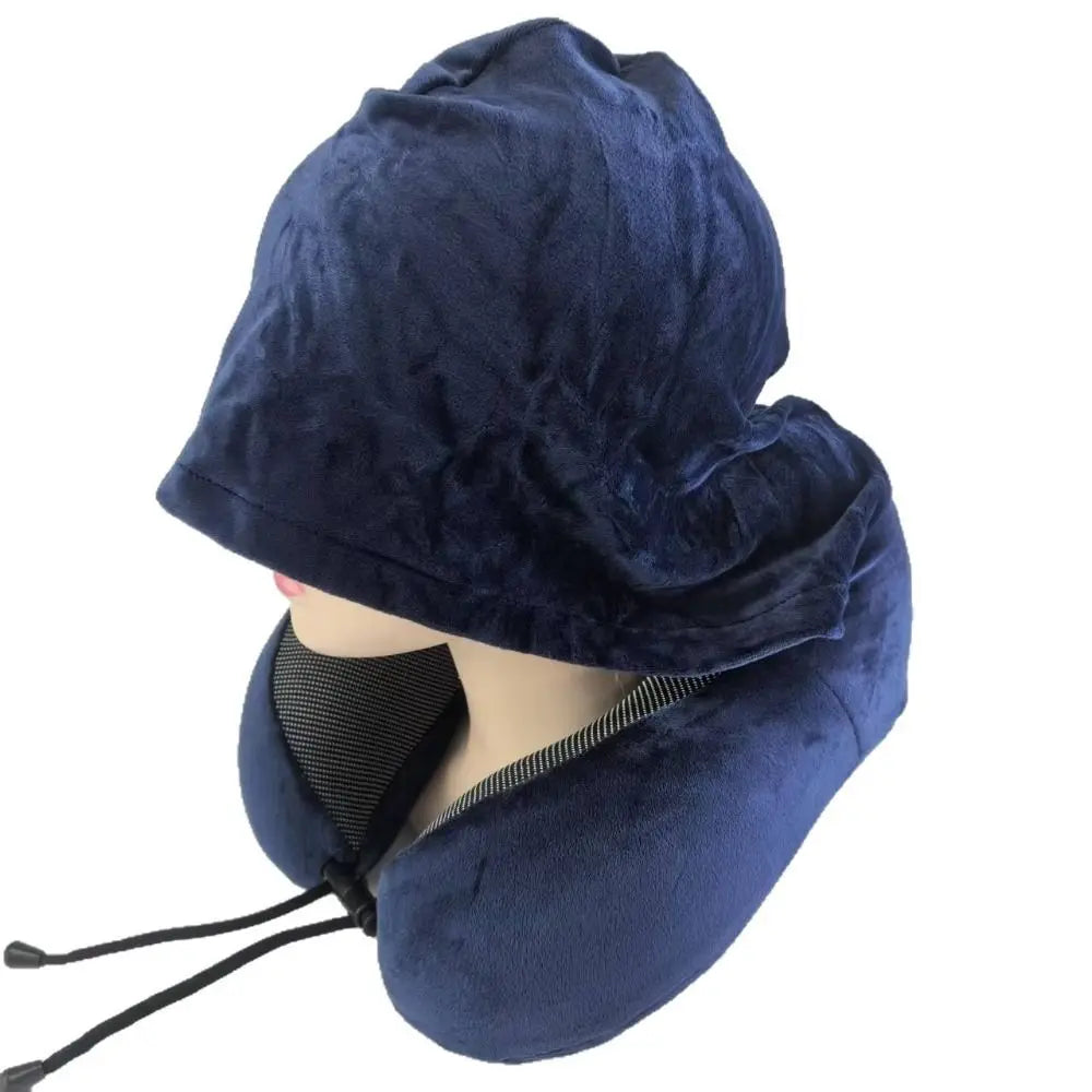 Removable Travel Neck Pillow Washable Cover with Storage Bag Hooded Pillow Adjustable Comfortable U-shaped Pillow with Cap Vue