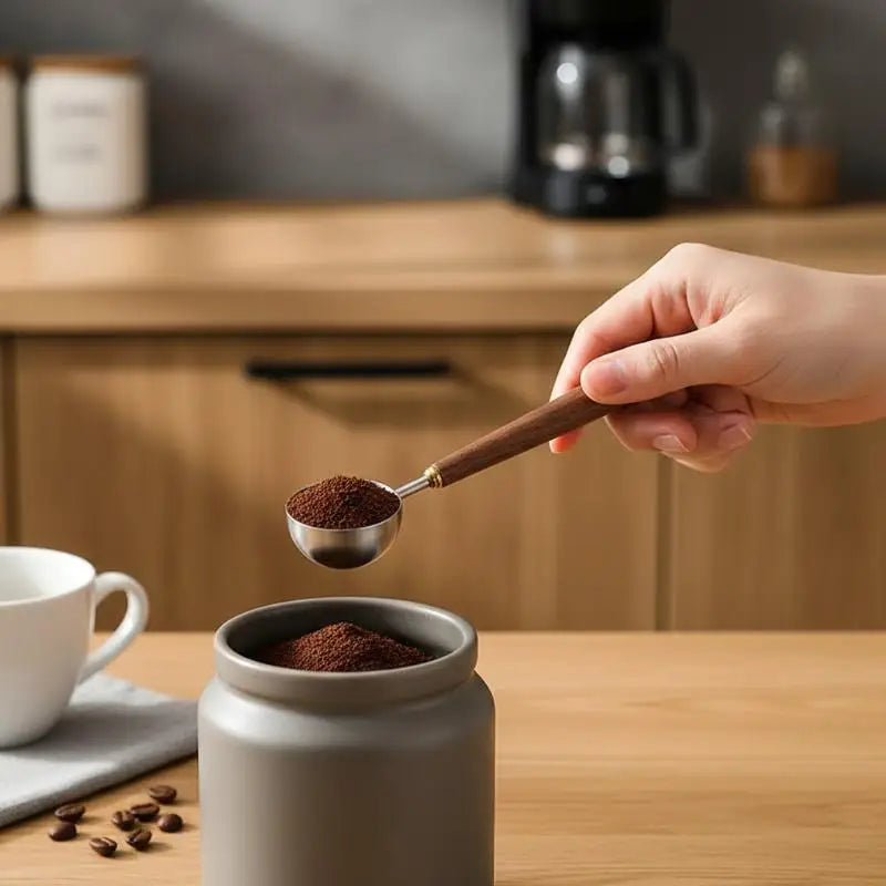 Wood Handle Stainless Steel Coffee Scoop Tablespoon Accurate Measuring Spoon for Coffee Beans Powder Home Cafe Use Vue