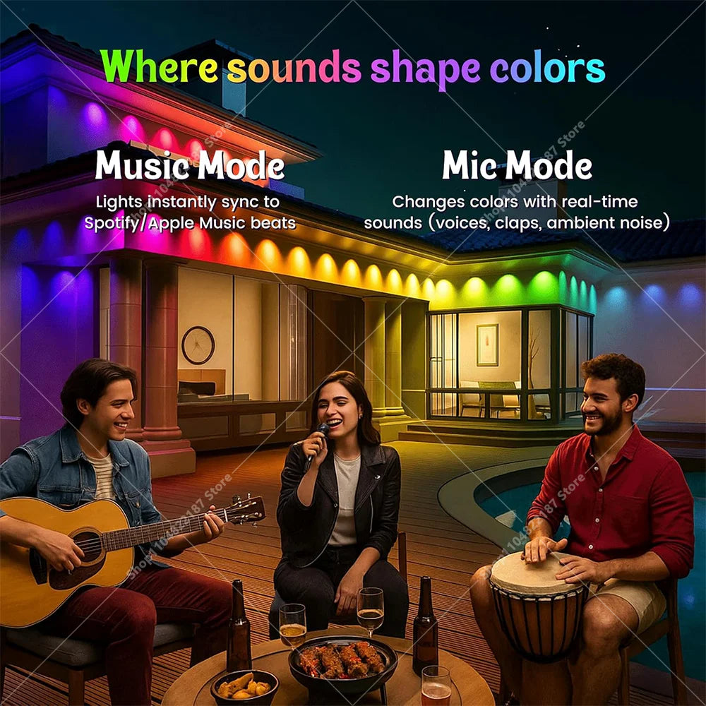300FT Smart RGB Eave Lights App & Remote IP67 Permanent Outdoor LED String Lights Home New Year Christmas Birthday DIY Lighting Vue