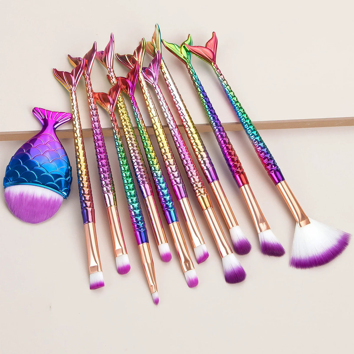 11Pcs Makeup Brushes Kit Maquiagem Maquillaje New Mermaid Foundation Eyebrow Eyeliner Cosmetic Makeup Brushes Vue