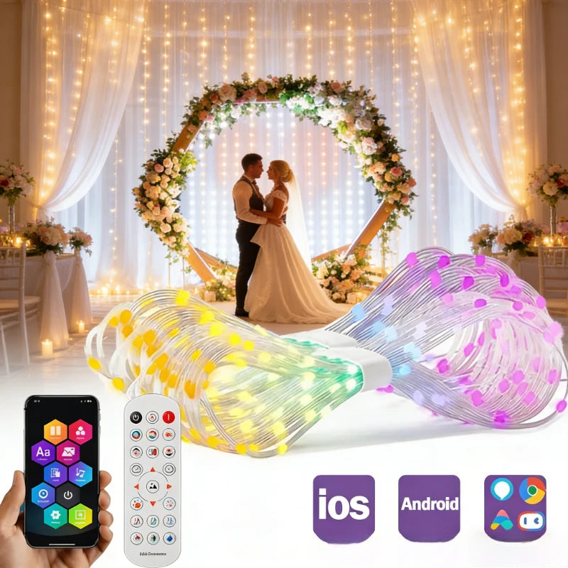 400LEDs Smart Curtain Lights, Bluetooth App RGB Fairy String Lights, DIY Music Sync LED Lights for Window Bedroom Decoration Vue