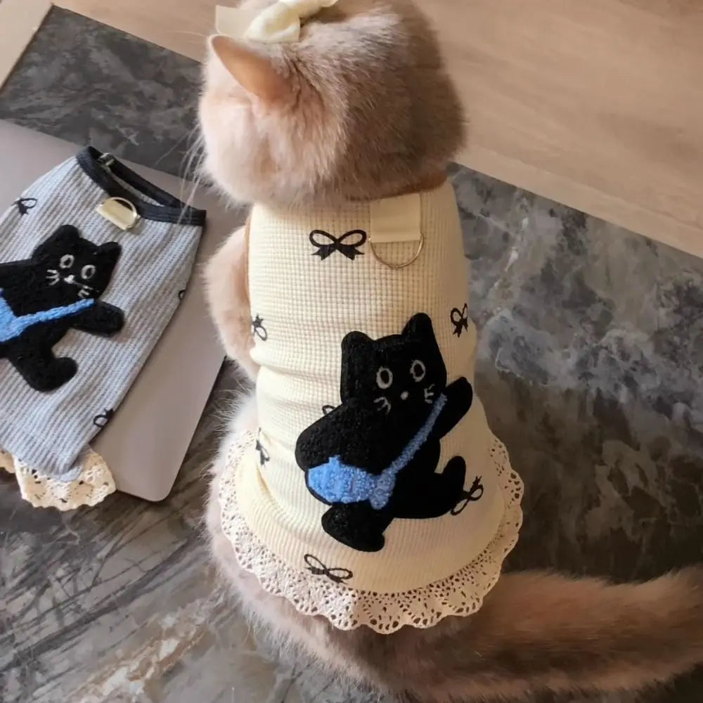 Breathable Waffle Pet Vest Lace-edged Comfortable Pet Short Sleeve Soft Cat Pattern Dog Undershirt Small Pets Vue