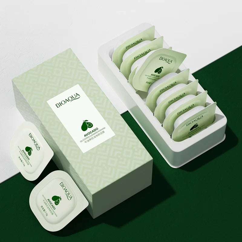 1 Box of 8 Avocado Cleansing Masks, Containing Extracts of Avocado, Aloe Vera and Other Skin-Beneficial Plants, Cleanses and Moisturizes the Skin, Individually Packaged for Convenience, Clean and Hygienic, Suitable for Those Vue