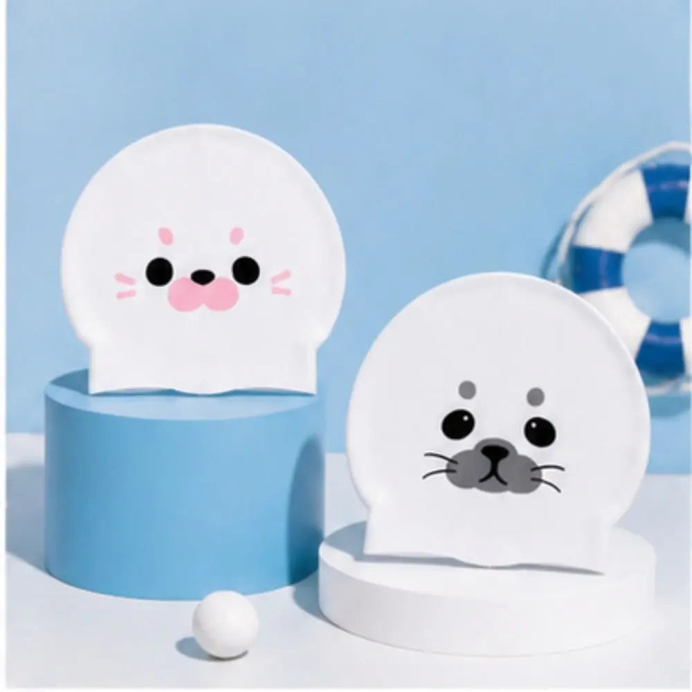 Funny Waterproof Swimming Caps Ear Protection Comfortable Silicone Swim Caps Elastic Animal Printed Seal Swim Hat Water Sports Vue