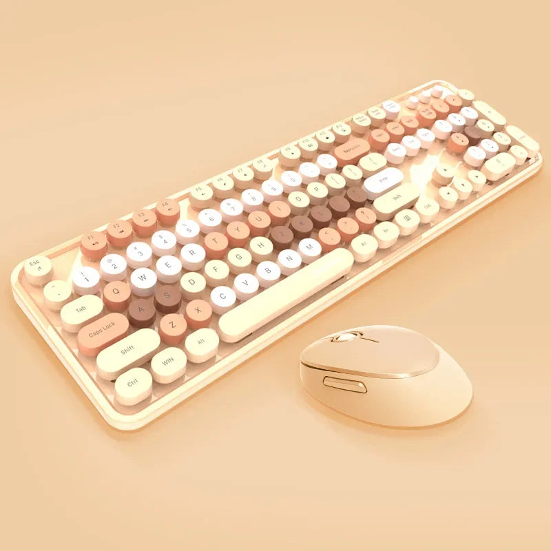 Sweet Wireless Keyboard and Mouse Set for Girls Office Typing Mechanical Hand Feel Keyboard Retro Rainbow Vue brown China Mainland