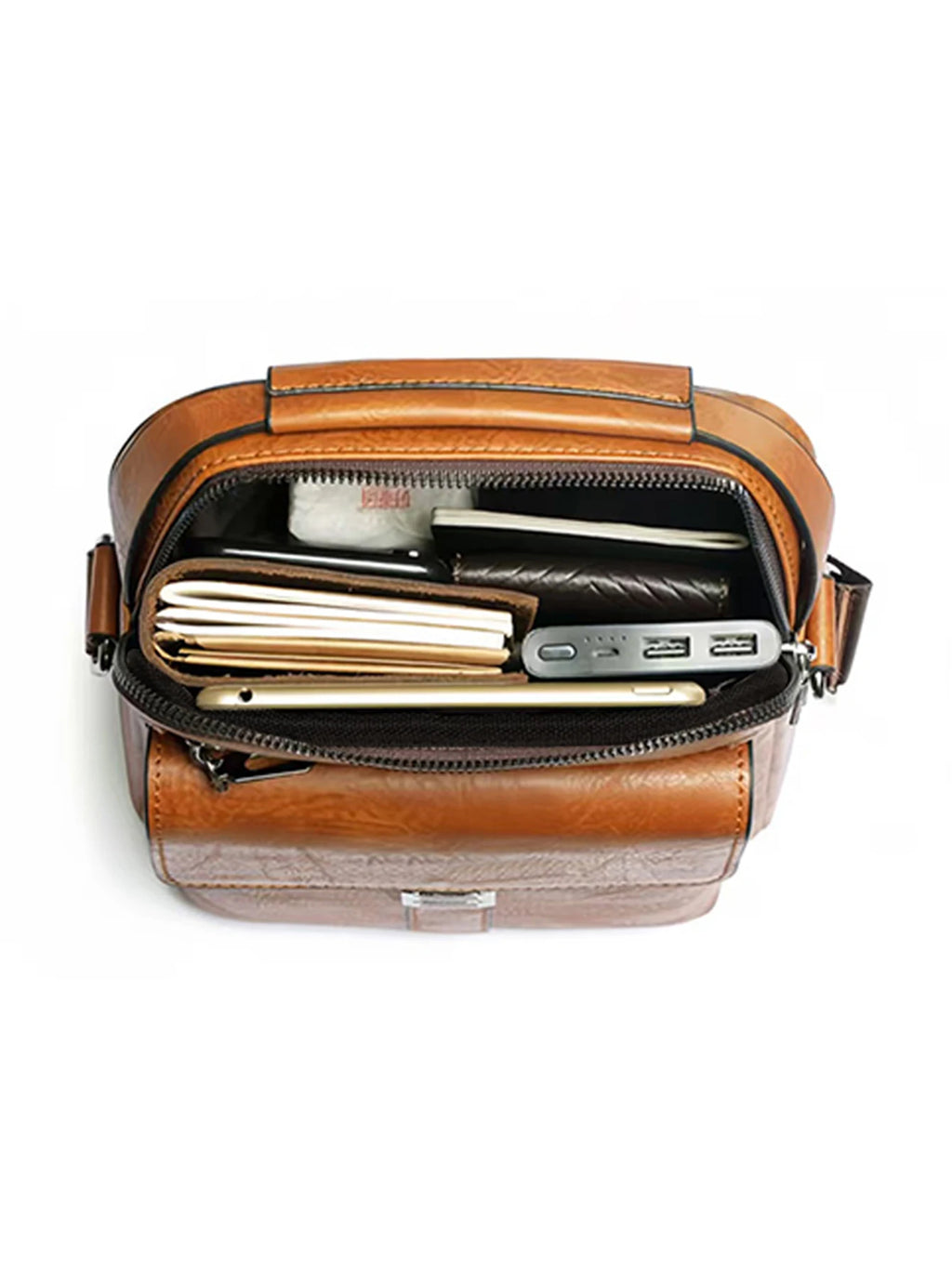 Men Multifunctional Leather Shoulder Bag Multi Pocket Crossbody