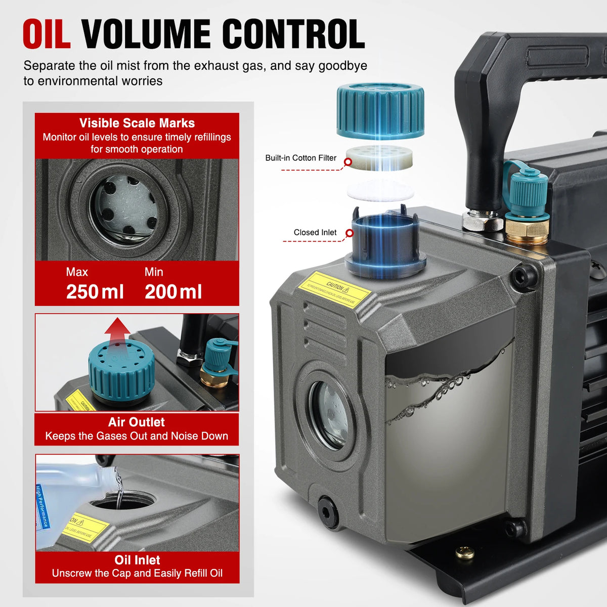 Nilight HVAC Vacuum Pump, 3.5 CFM 1/4 HP 110V Single Stage AC Vacuum Pumps Kit for R22 R404a R134a R410a 5 Pa Ultimate Vacuum for Auto Air Conditioning Servicing Refrigerant Recharging, Oil Included Vue