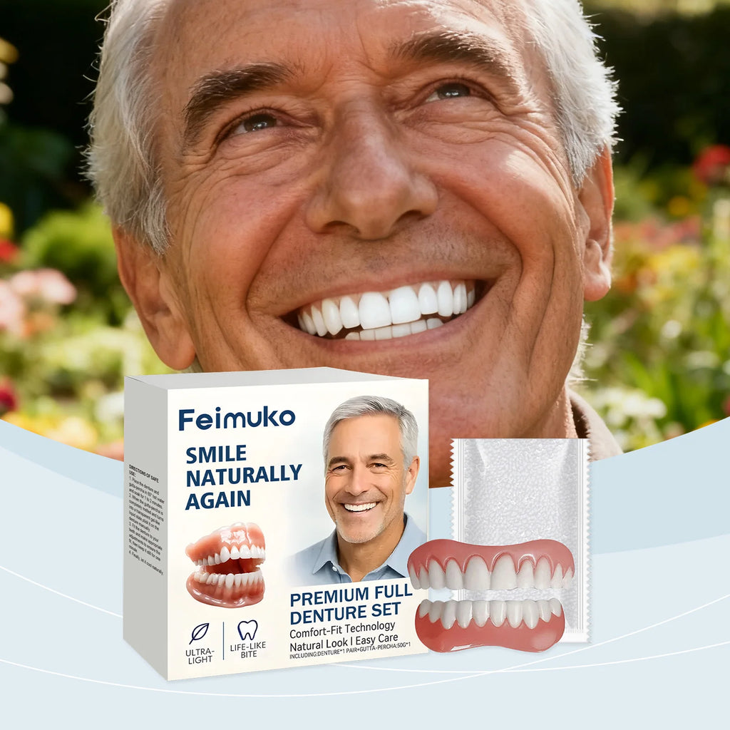 Senior-Focused Denture Care Kit - Resin Material, Comfort Fit, Natural Look, Easy Maintenance, Complete Care Solution Vue