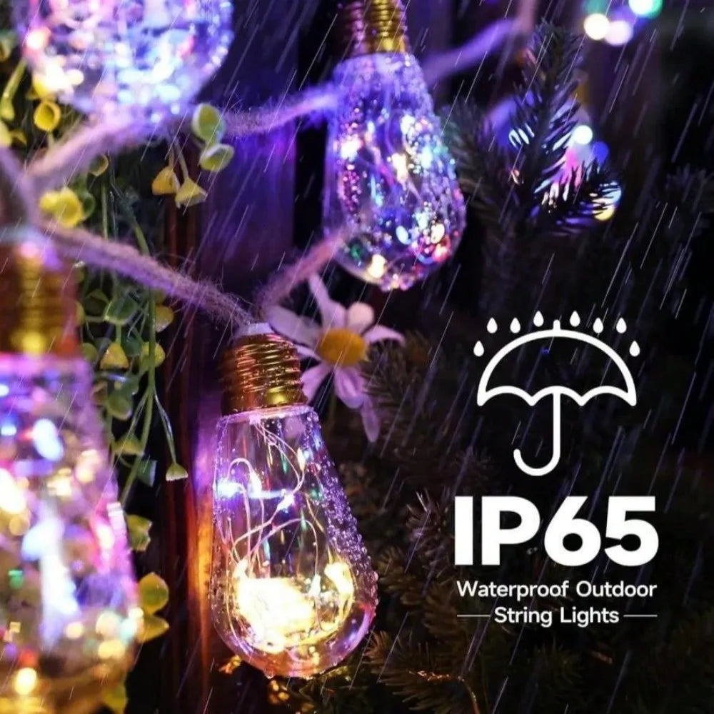 1PC 10/20LED Outdoor Garden Solar Light String, Bulb Hanging Retro Hemp Rope Light String, for Camping Courtyard Fence Garden Vue Multicolor 1PC 8M20LED