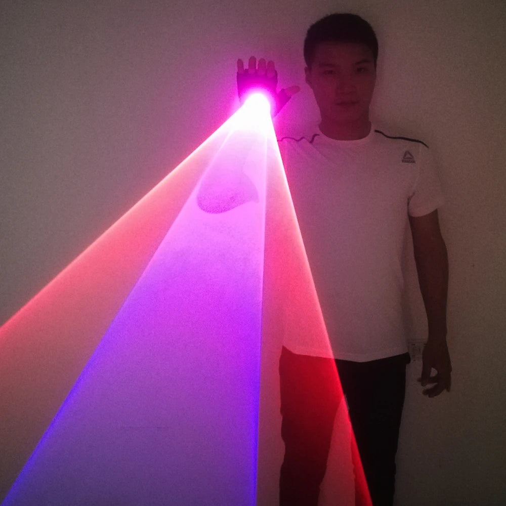 LED Laser Gloves Blue Red True Rotating Light Whirlwind Handheld Cannon DJ Dancing Pub Party Show Accessory for Adults Vue