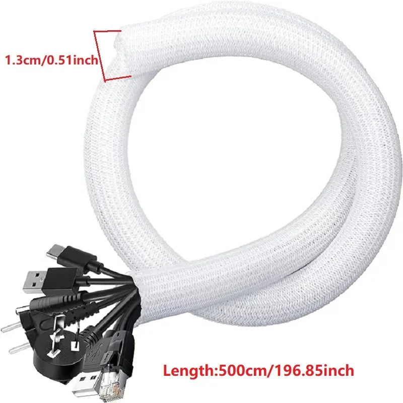 5//3/1M Braided Cable Sleeve PET Nylon Wrapping Cable Casing Cable Sleeves Wire for Desk PC TV Wire Protector Cable Wrap Cover Vue White 5M