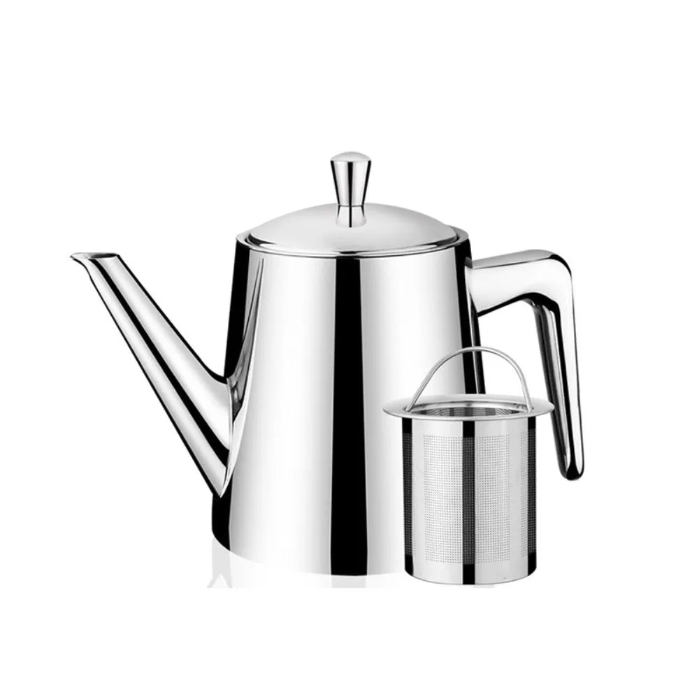 2 in 1 Stainless Steel Long Spout Teapot with Filter Rustproof Tea Kettle Large Capacity Mirror-like Hotel Teapot Vue Silver-750ml