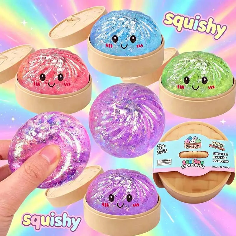 Dumpling Squishy Glitter With Box Dumplings Sensory Steamer Soft TPR Dough Ball for Decompression Fidget Toy Stress Relief Gift Vue