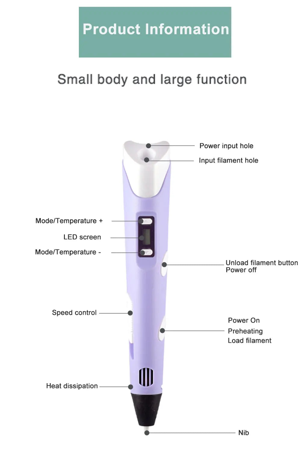 3D Pen Drawing Printing Pen With LCD Screen Compatible PLA Filament Toys Safe Paiting for Children DIY Christmas Birthday Gift Vue