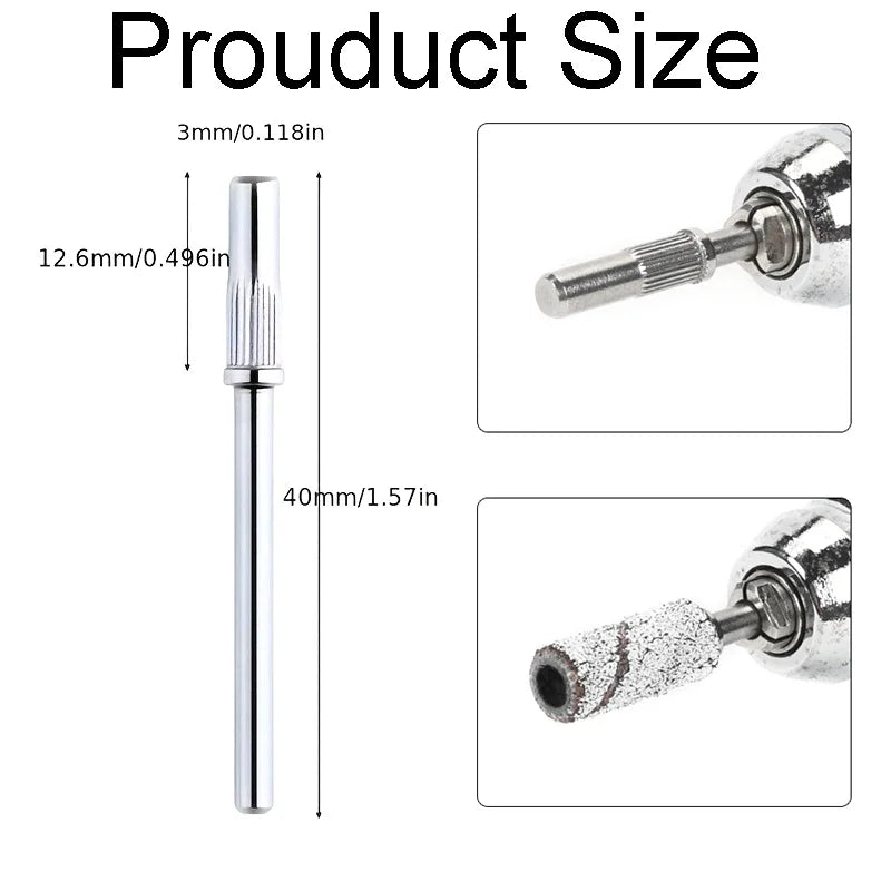 1PC 3MM Stainless Steel Mandrel Bit for Nails Manicure Sandpaper Ring Holder 3/32 Nail Drill Accessories Vue