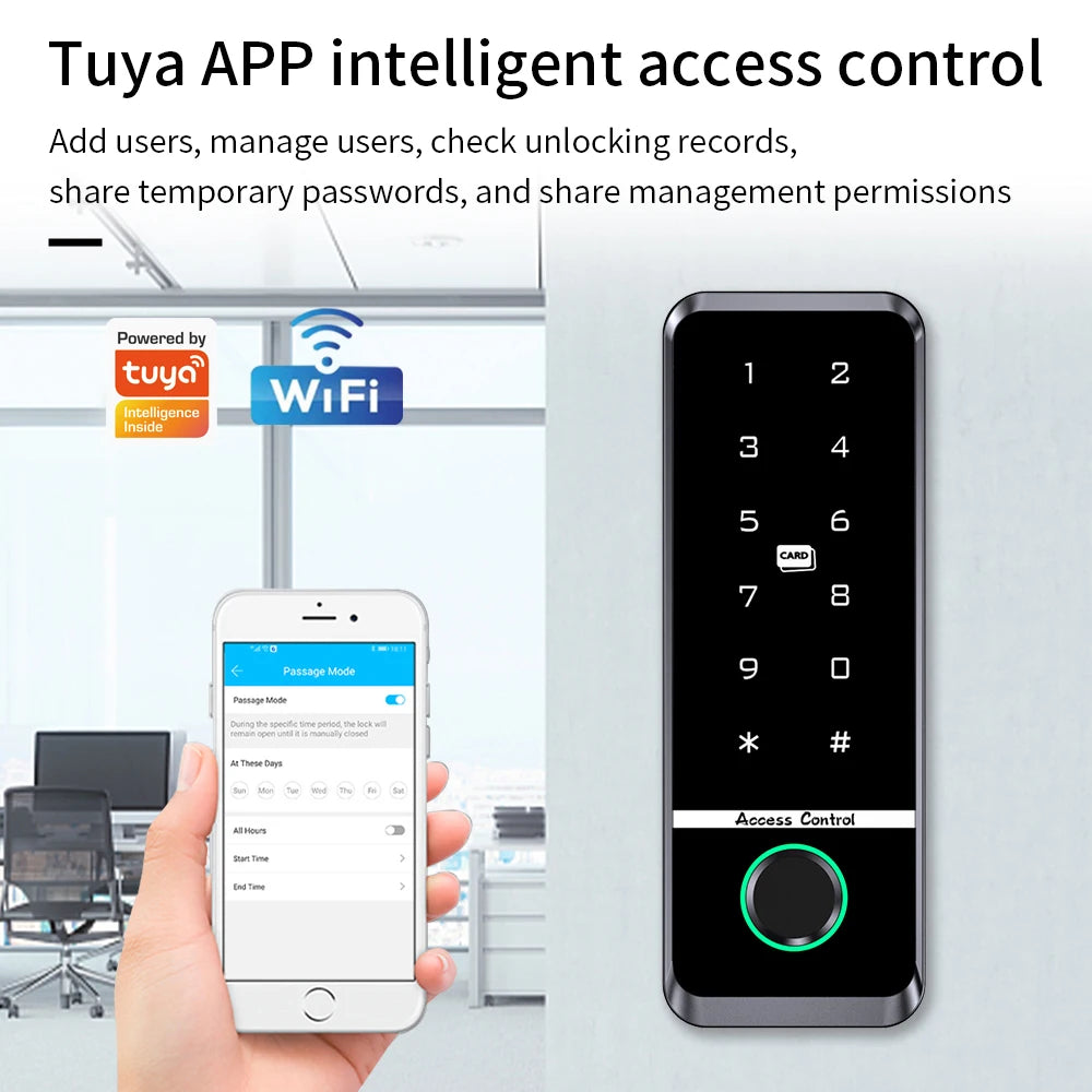 WiFi Support Tuya AppFingerprint Access Controller Outdoor Waterproof Standalone RFID Keypad System 125KHz/13.56MHz APP Unlock Vue