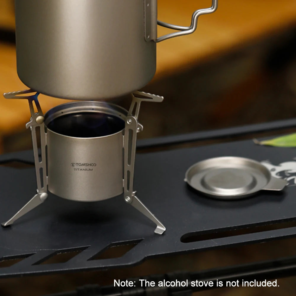 TOMSHOO Titanium Alcohol Stove with Lid Foldable Legs and Pot Supports for Camping Hiking Backpacking Outdoor Cooking Stove Vue