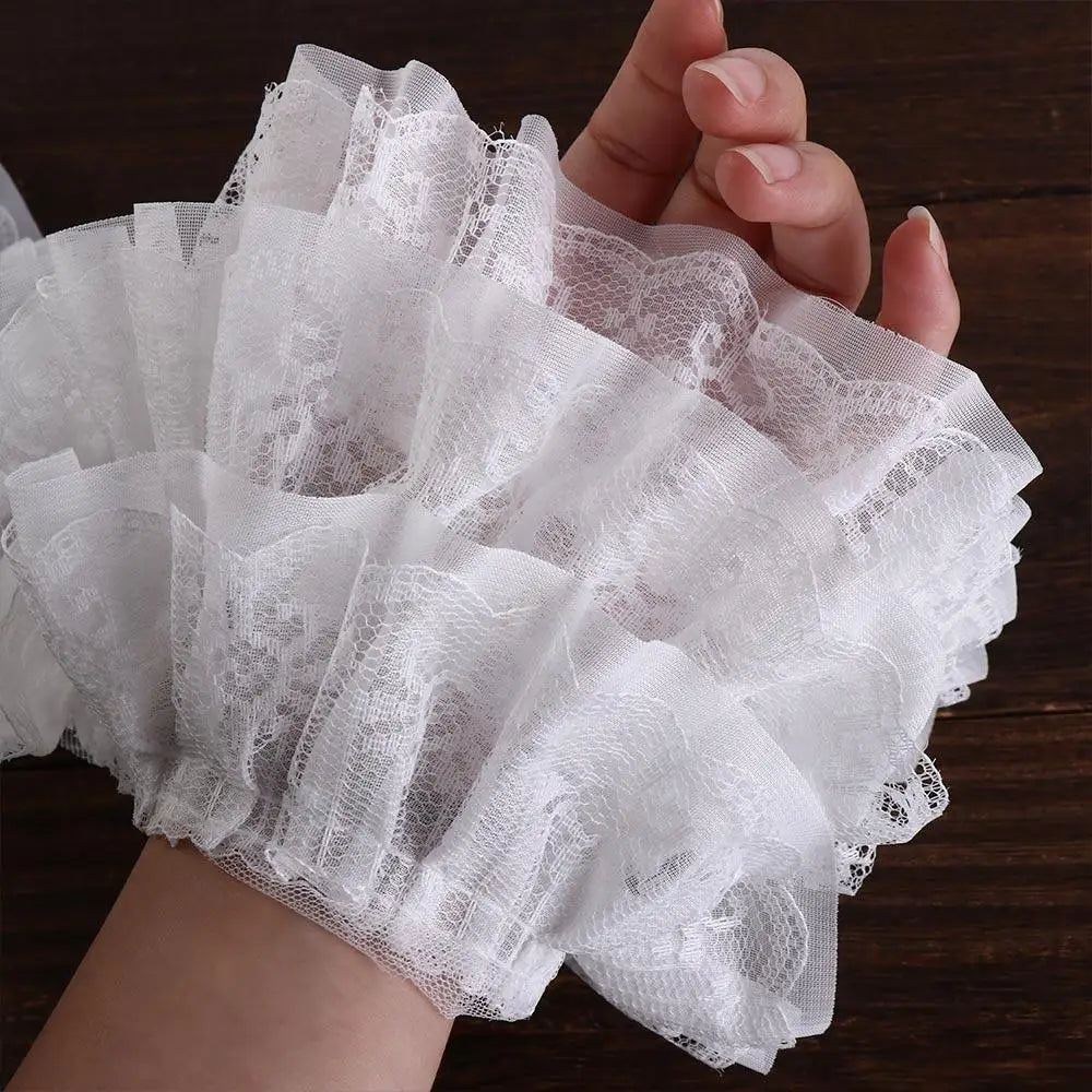 Luxurious Pleated Mesh Chiffon Fabric Exquisite Soft Chiffon Edge Lace Three Layers 3D Tulle Tulle Lace Fabric Trim Ribbon Cuffs Vue