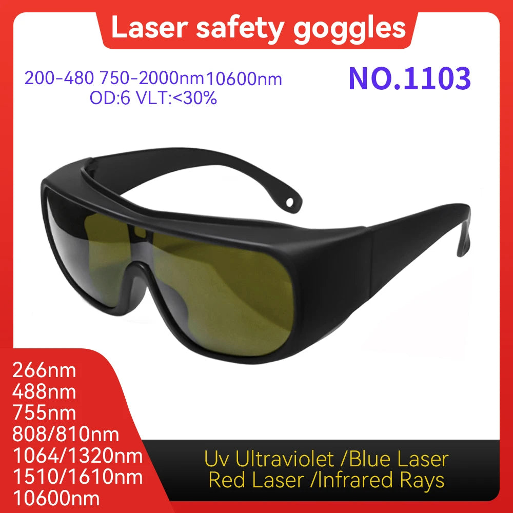 CE EN207 OD6+ 190-540nm Laser Eye Protection Anti-Scratch PC Laser Eyewear for Engraving Marking Industrial Laser Safety Goggle Vue Model 1103 OD6