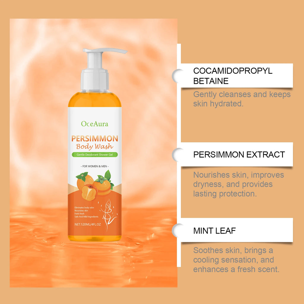 OCEAURA Persimmon Deodorizing Shower Gel Odor Remover Sweat Stains Body Cleaning Lasting Fragrance Smoothing Nourish Body Wash Vue
