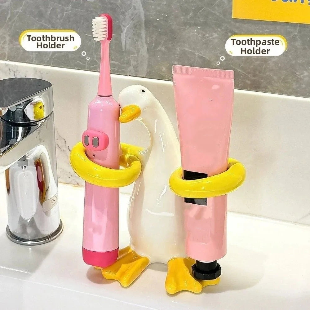 Duck-Shaped Electric Toothbrush Holder Ceramic Waterproof Toothpaste Toothbrush Rack Portable Space-Saving Makeup Brush Shelf Vue