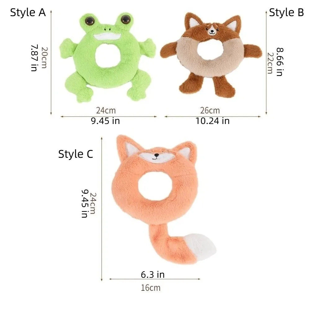 Bite Resistant Dog Squeaking Toy Animals Pattern Cartoon Plush Dog Toys Doughnut Shaped Crinkle Puppy Toys Stress Relieving Vue