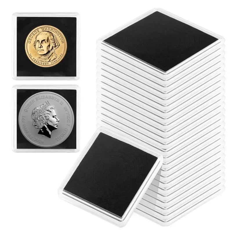 10PCS Plastic Square Coin Holder Capsules Container Coin Transparent Gaine Small Round Coin Collection Boxes Display 16mm-40mm Vue