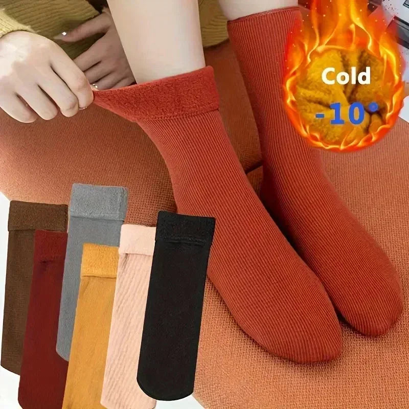 1-10Pairs Winter Solid Color Mid Calf Ribbed Snow Socks Japanese Stackable Warm Thick Fleece Lined Thermal Floor Socks for Home Vue