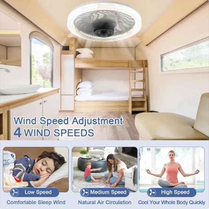 Smart Remote Control Ceiling Fan with LED Lighting Ceiling Fan with Lights Remote Control E27 Converter Base for Living Room Vue