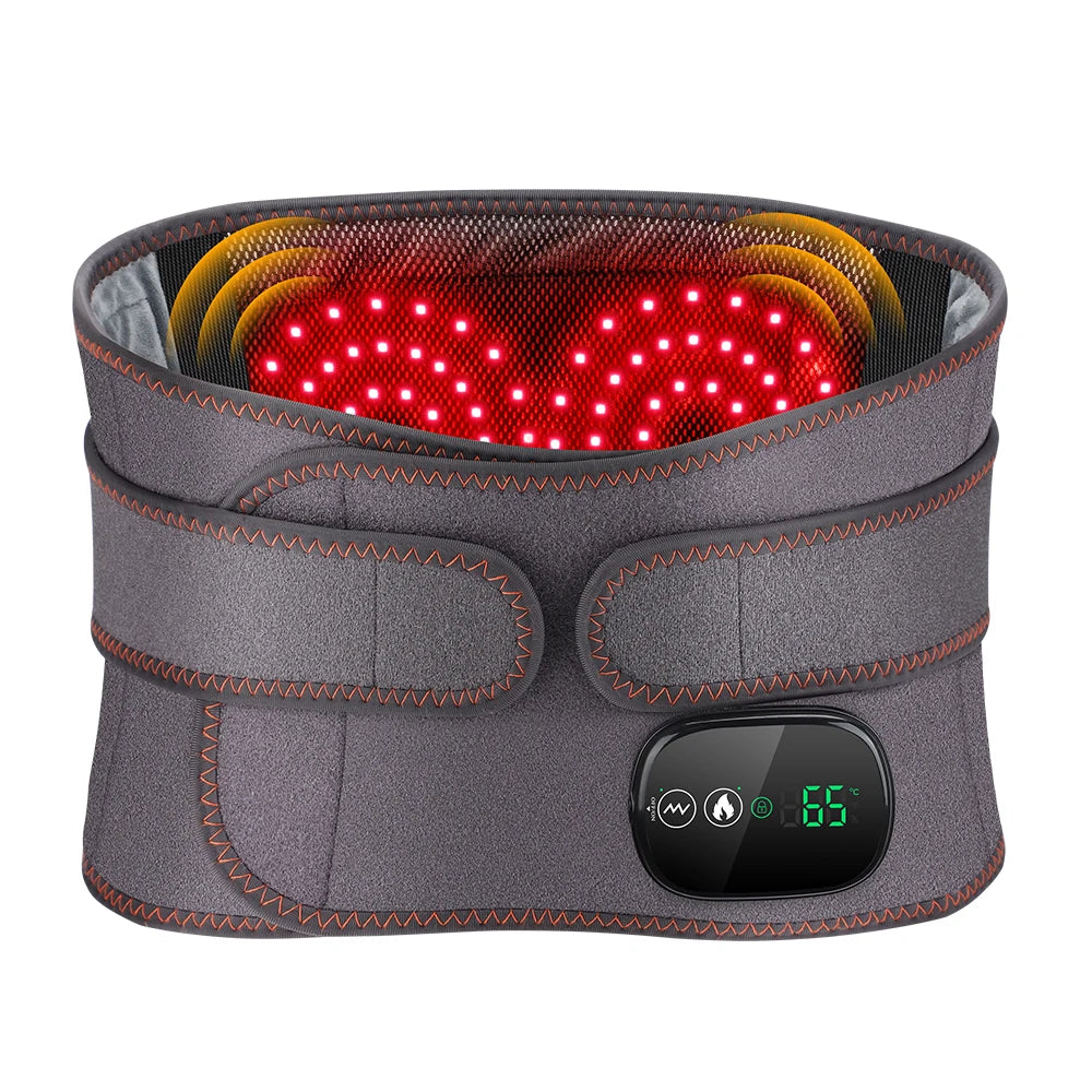 Heating Vibration Massager Belt, Dual Red Light Hot Compress Waist Support Brace Waist Back Massage Lumbar Support Belt Vue Grey Germany