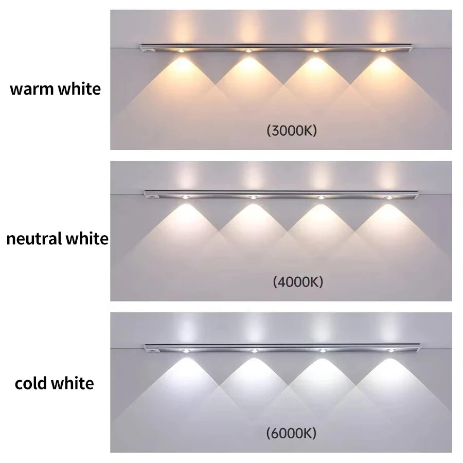20/30/40/50cm LED Kitchen Under Cabinet Light USB Rechargeable Motion Sensor Bar Light For Kitchen Bedroom Wardrobe Night Light Vue 3 colors in one Lamp 40CM 3LEDs