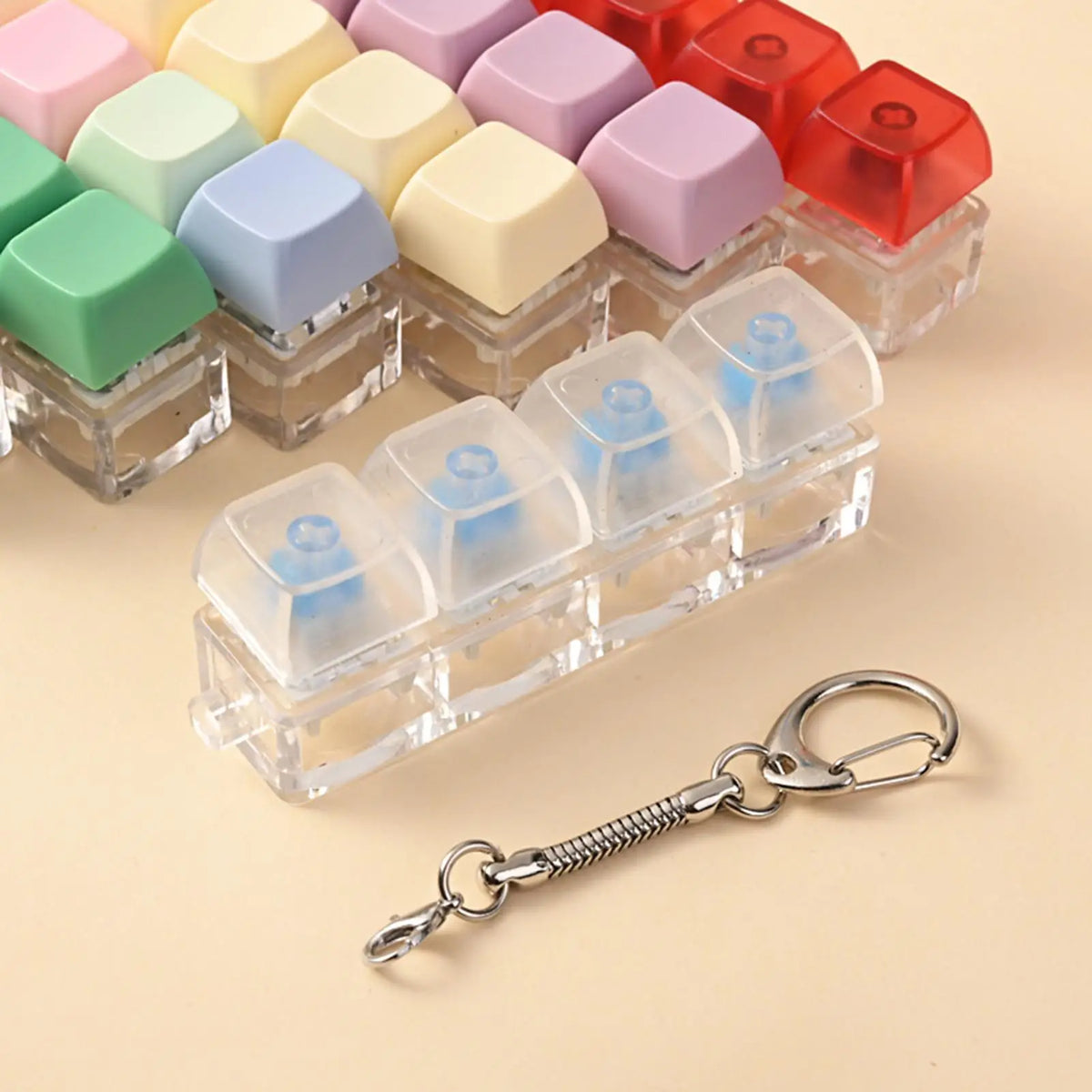 Quiet Keyboard Fidget Keychain Silent Mechanical Clicker Stress Relief Toy Fingertip Button Key Caps Decompresion for Adult Kid Vue
