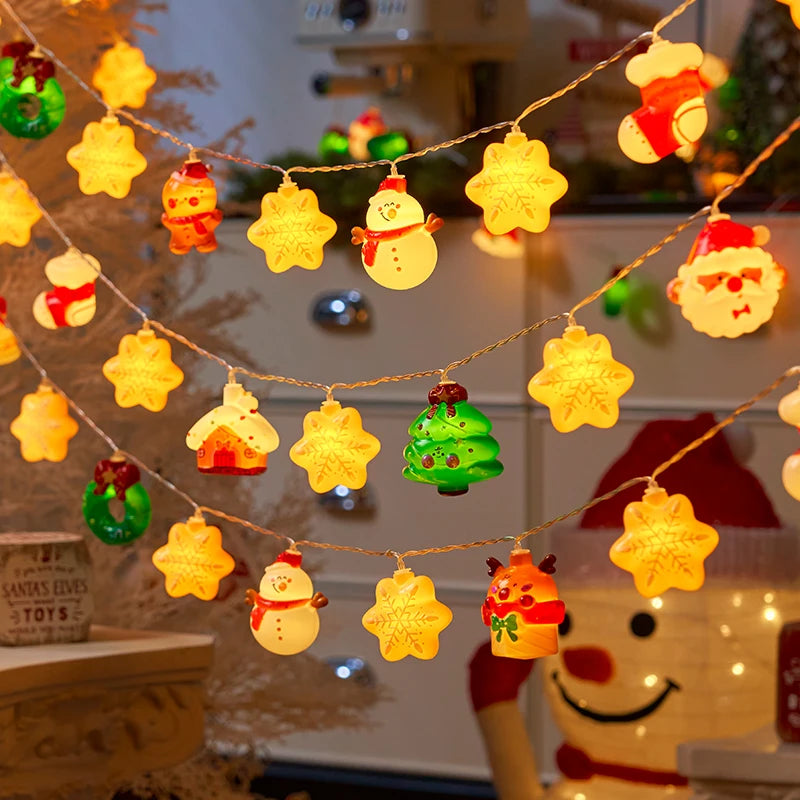 20LED Christmas String Lights, Battery Operated - Santa/Snowman/Tree Design for Indoor Party Bedroom Xmas Decoration Gift Vue