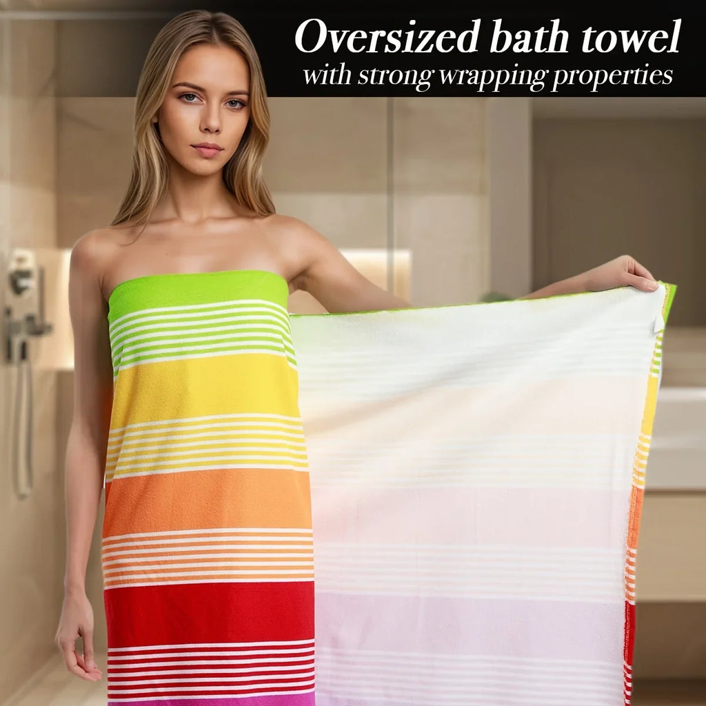 Oversized Beach Towel 280g/㎡ Microfiber, Rainbow Quick-Dry for Pool Travel, Tropical Design, Fade-Resistant & Washable Vue