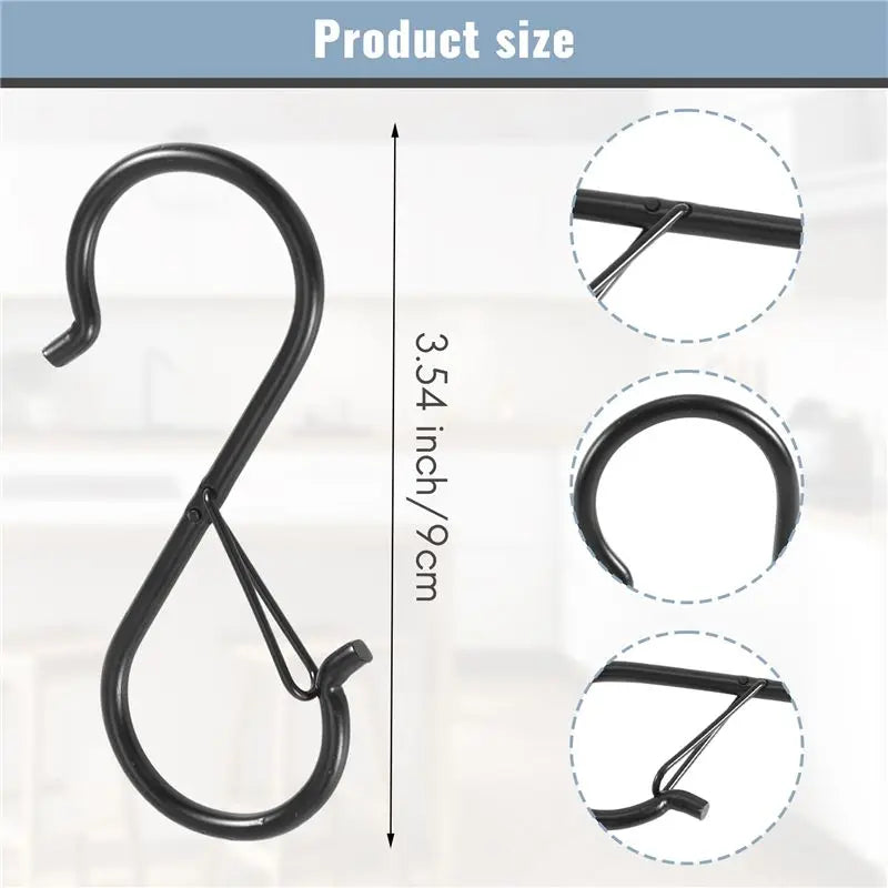ABKW-S Hooks For Hanging - S Shaped Hooks For Kitchen Utensil And Closet Rod - Black S Hooks For Hanging Plants,Pots Vue