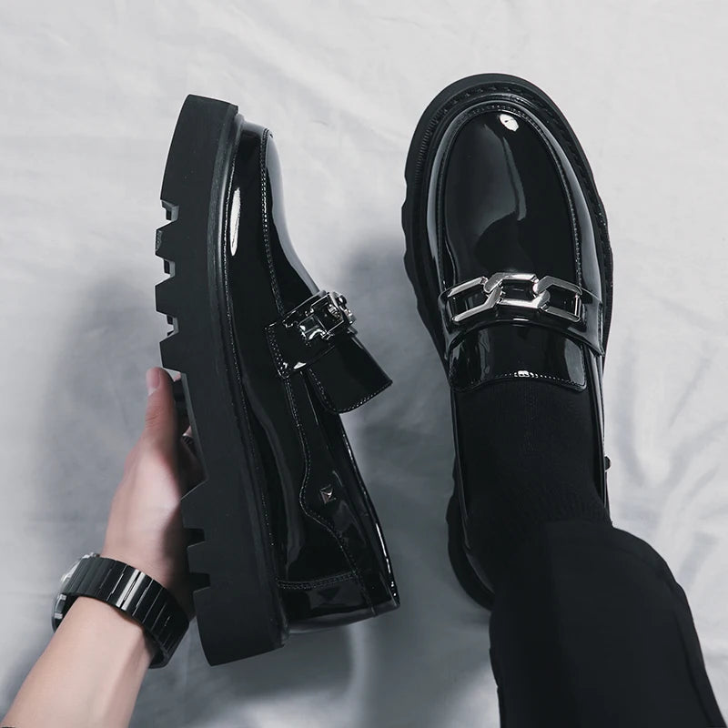 Men's Patent Leather Slip-On Loafers | Thick Sole Dress Shoes Men's Dress Loafers Vue black 38 China Mainland