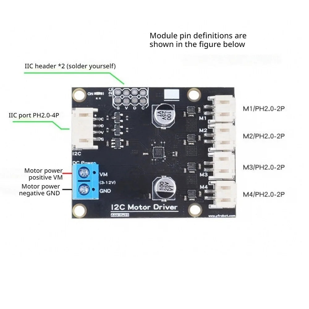 4 Channel I2C DC Motor Driver Module IIC Communication Smart Car Motor Controller 5V Logic Voltage 3-12V Drive Voltage Board Vue