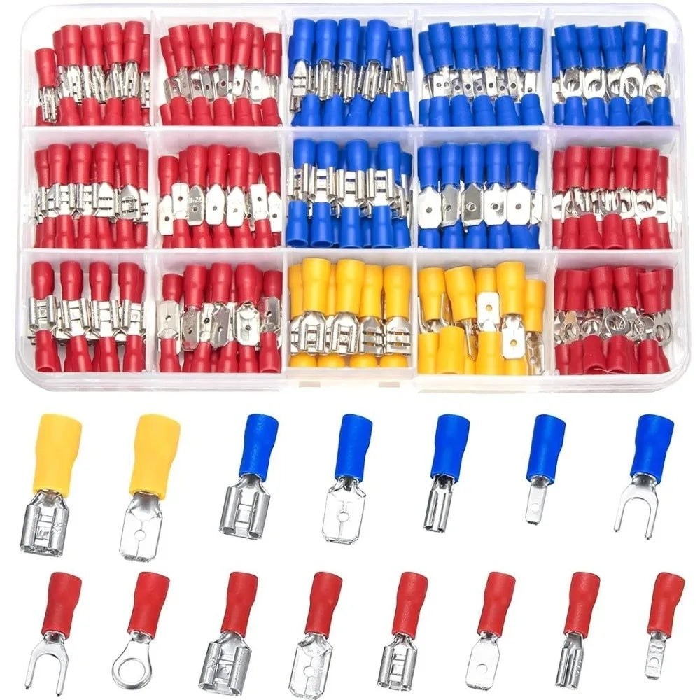 280pcs Multicolor Wire Terminal Tinplate Bare Nose Lugs Crimp Terminals OT Type Binding Post Circular Crimping Terminal Vue