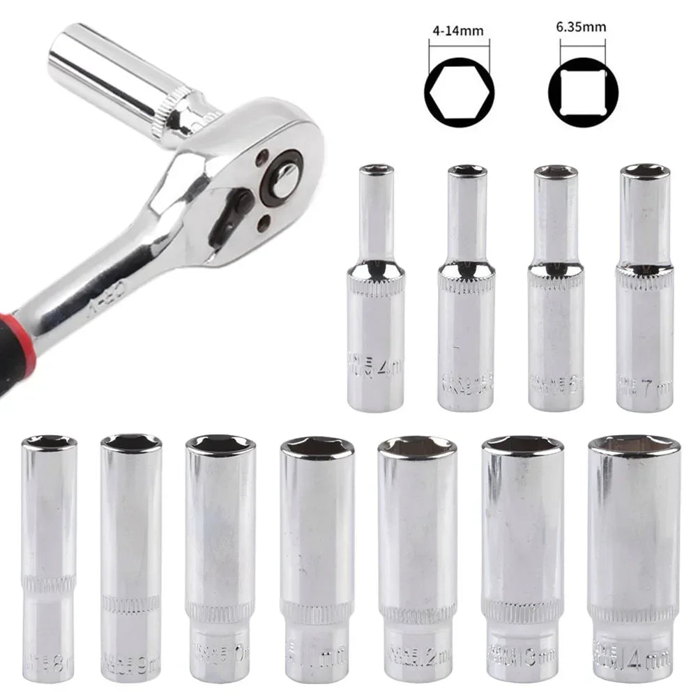 Deep Socket Adapter 4–14mm Chrome Vanadium 1/4 Hex Drive Deep Socket Adapter Vue