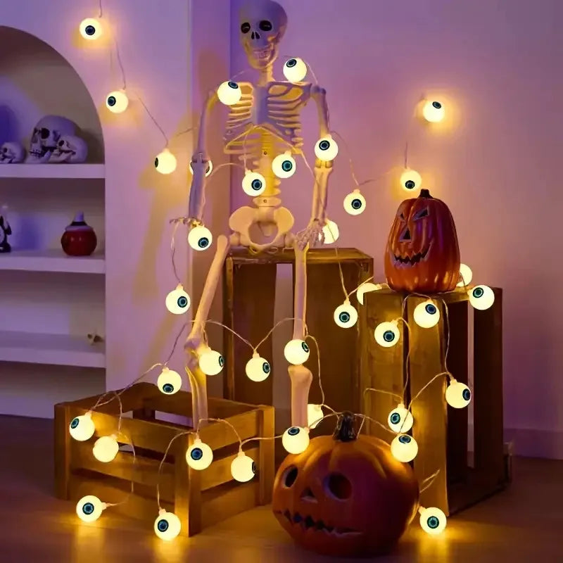 Scary Horror Eyeball Shape Halloween LED Fairy String Light Battery Powered DIY Scene Layout Prop For Home Halloween Party Decor Vue